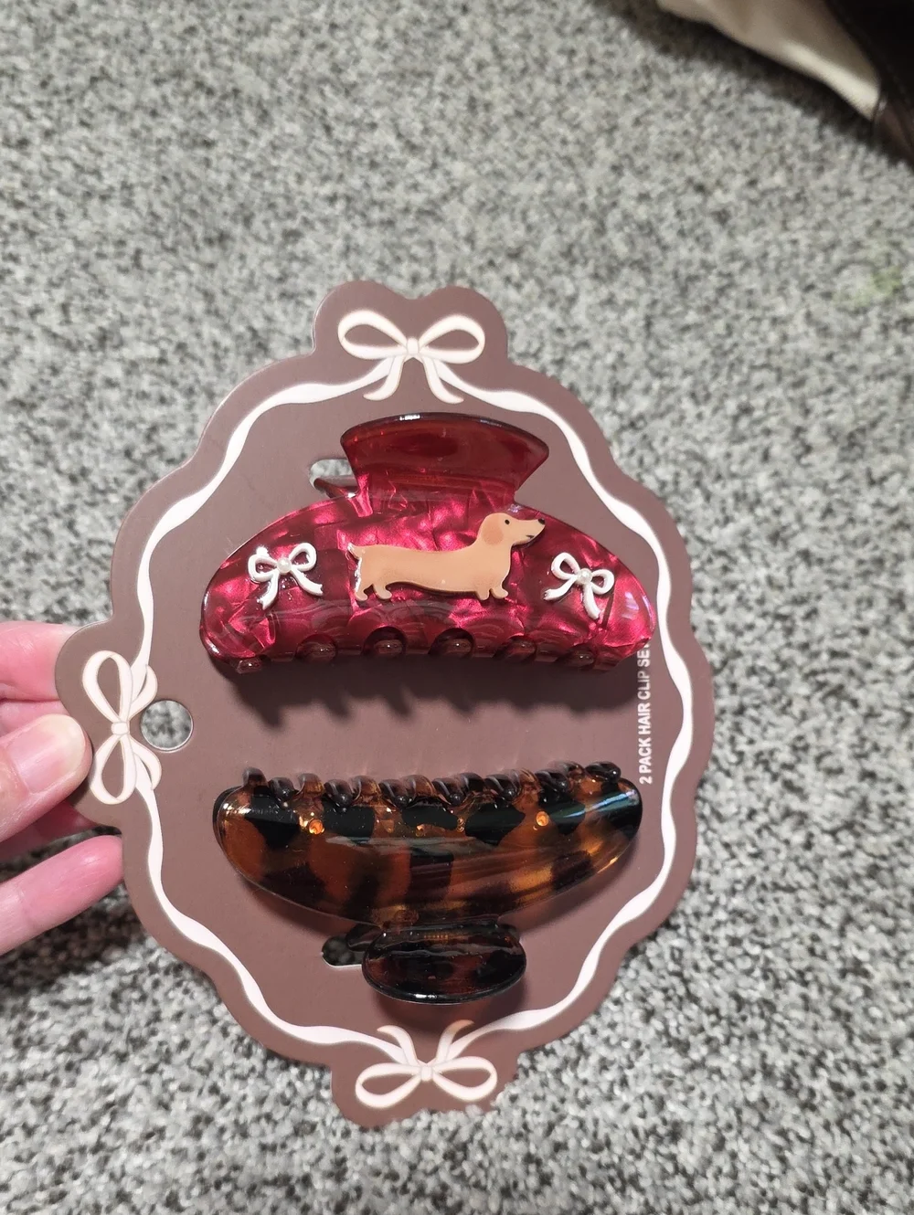 Kids 2-Pack Hair Claw Clips - Pink Dachshund & Tortoiseshell